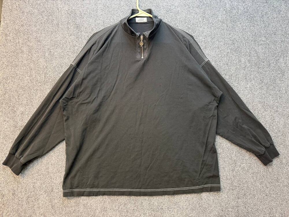 Vintage Gianni Versace Black Long Sleeve Polo Shirt Zip Neck Mens Size L